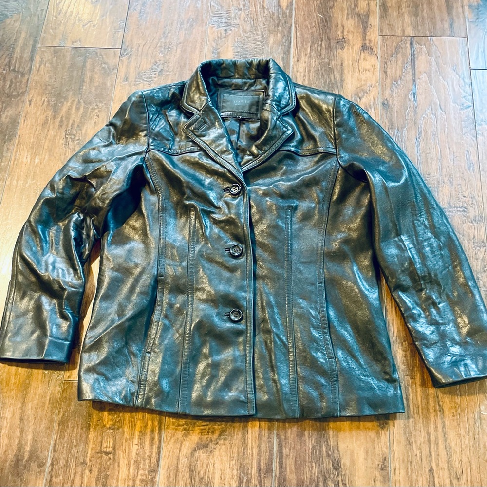 Avanti Black Leather Three-Button Tailored Jacket